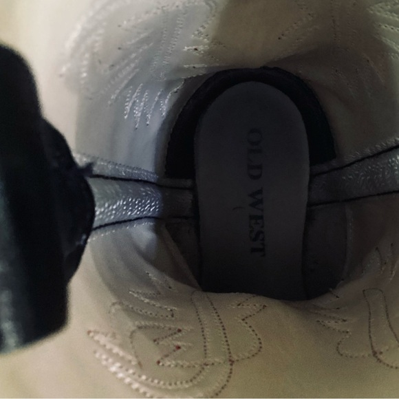 Old West Cowboy Boots Black Leather Western Pull On B8110 Child Boys Size 10.5D - Picture 5 of 11